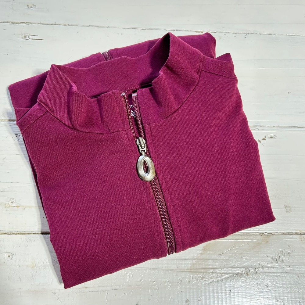 Allison Daley Burgundy Mock Neck Full Zip Jacket Womens‎ Large Pockets Maroon